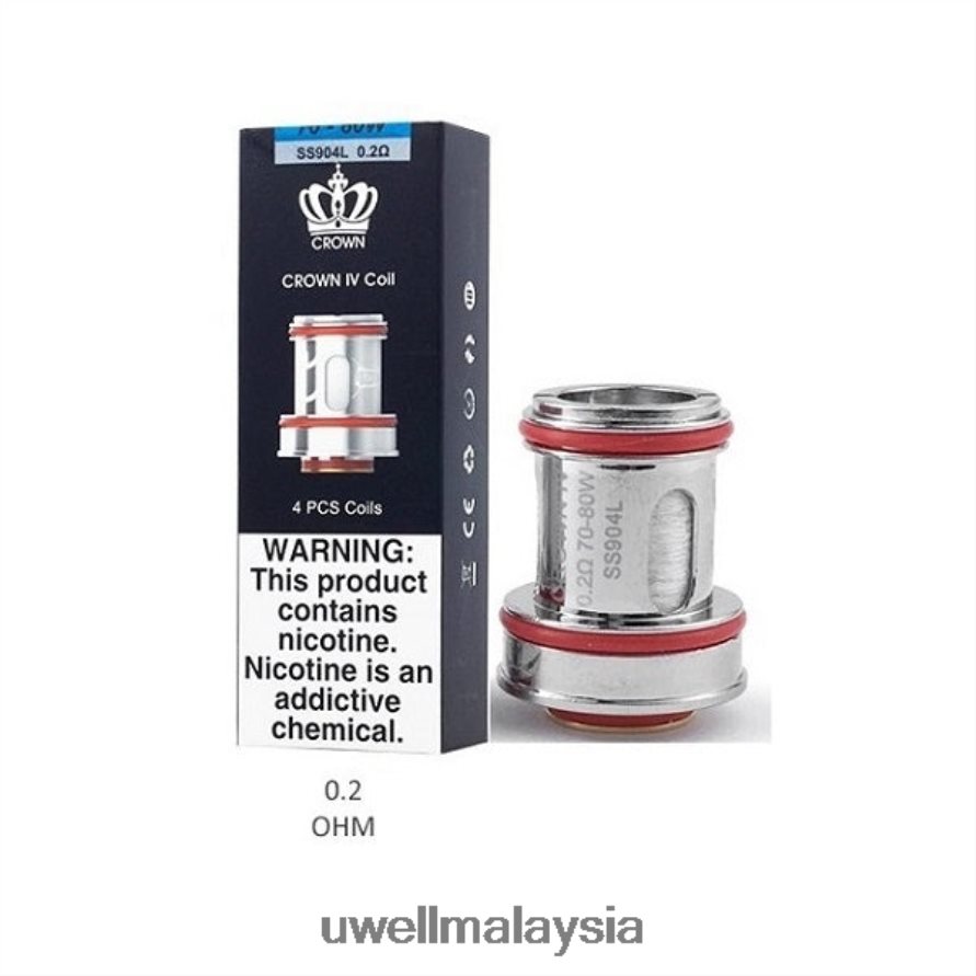 UWELL Products Malaysia - X6BB62182 UWELL CROWN 4 gegelung gantian (4 pek) gegelung dwi 0.2ohm