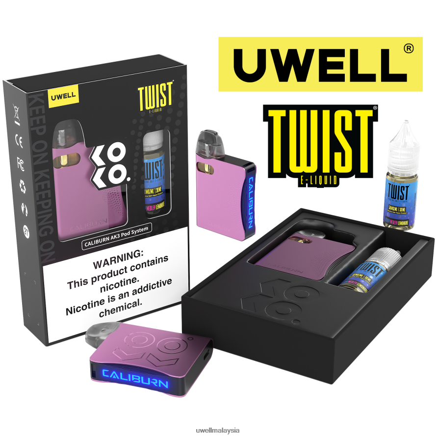 UWELL Review - X6BB62246 UWELL CALIBURN AK3 kit + pod a3s 0.8ohm (x2) + wap ayah 10ml garam 50mg crl: pink/flv: berry medly lemonade