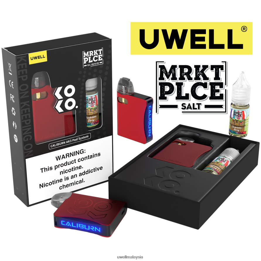 UWELL Store - X6BB62244 UWELL CALIBURN AK3 kit + pod a3s 0.8ohm (x2) + wap ayah 10ml garam 50mg crl: merah/flv: beri terlarang 50mg
