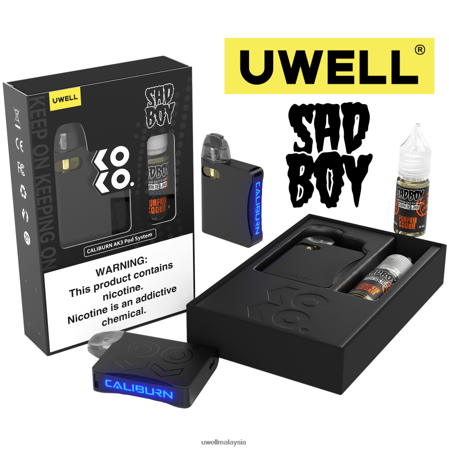 UWELL Vape For Sale - X6BB62239 UWELL CALIBURN AK3 kit + pod a3s 0.8ohm (x2) + wap ayah 10ml garam 50mg crl: hitam/flv: biskut labu 50mg
