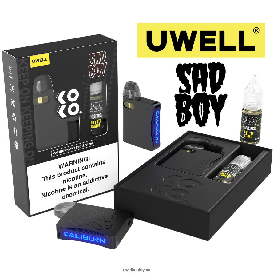 UWELL Vape For Sale - X6BB62239 UWELL CALIBURN AK3 kit + pod a3s 0.8ohm (x2) + wap ayah 10ml garam 50mg crl: hitam/flv: biskut labu 50mg