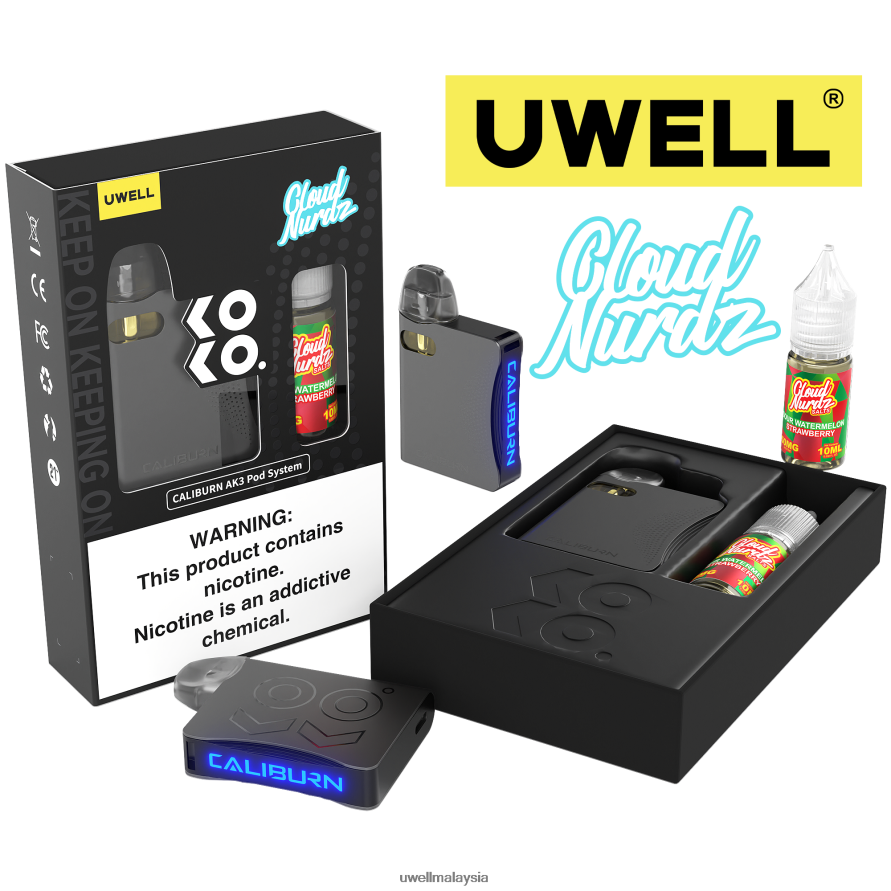 UWELL Vape For Sale - X6BB62239 UWELL CALIBURN AK3 kit + pod a3s 0.8ohm (x2) + wap ayah 10ml garam 50mg crl: hitam/flv: biskut labu 50mg
