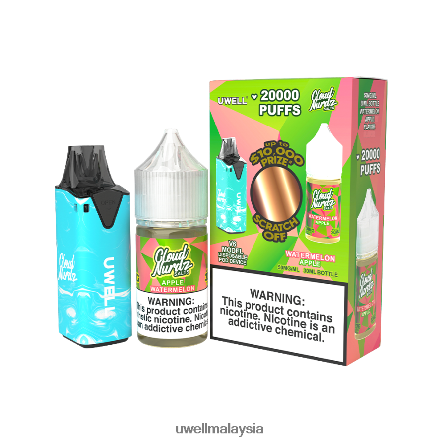 Harga UWELL - X6BB62205 UWELL V6 alat pakai buang + jus daddy's vapor 30ml - collab bundle clr: biru/flv: epal tembikai 50mg