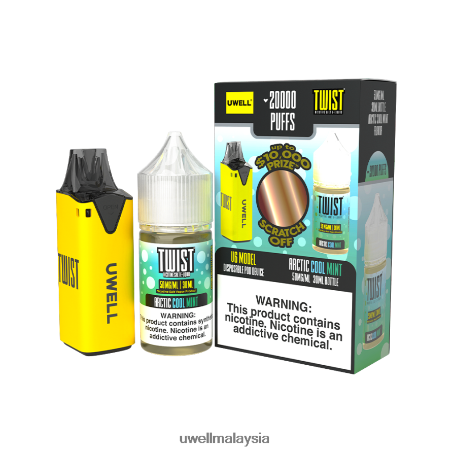 Harga UWELL - X6BB62215 UWELL V6 alat pakai buang + jus daddy's vapor 30ml - collab bundle clr: kuning/flv: arctic cool mint 50mg