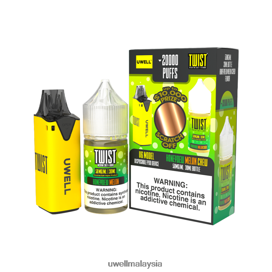 UWELL Disposable Pod - X6BB62217 UWELL V6 alat pakai buang + jus daddy's vapor 30ml - collab bundle clr: kuning/flv: honeydew melon chew 50mg