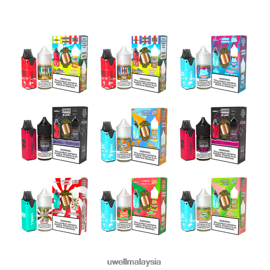 UWELL Disposable Pod - X6BB62217 UWELL V6 alat pakai buang + jus daddy's vapor 30ml - collab bundle clr: kuning/flv: honeydew melon chew 50mg