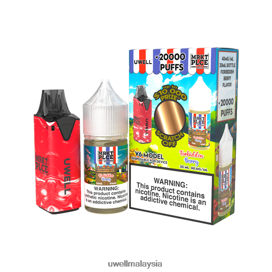 UWELL E Cig - X6BB62208 UWELL V6 alat pakai buang + jus daddy's vapor 30ml - collab bundle clr: merah/flv: beri terlarang 48mg