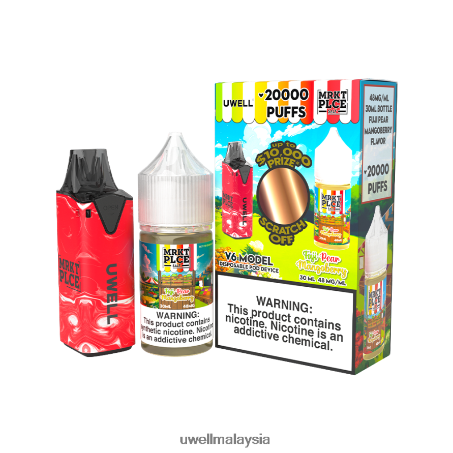 UWELL Online Shop - X6BB62210 UWELL V6 alat pakai buang + jus daddy's vapor 30ml - collab bundle clr: cyan/flv: pudina sejuk 50mg