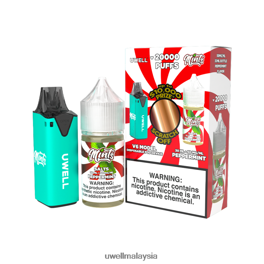 UWELL Online Shop - X6BB62220 UWELL V6 alat pakai buang + jus daddy's vapor 30ml - collab bundle clr: kuning/flv: kegilaan tembikai 50mg