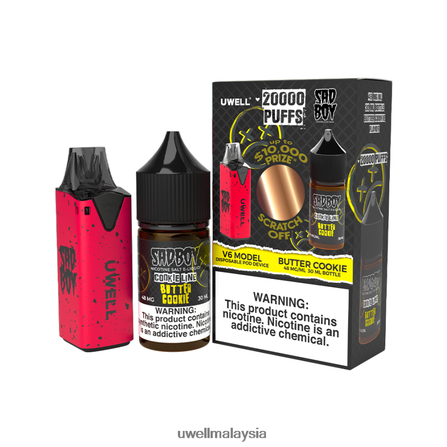 UWELL Online Shop - X6BB62220 UWELL V6 alat pakai buang + jus daddy's vapor 30ml - collab bundle clr: kuning/flv: kegilaan tembikai 50mg