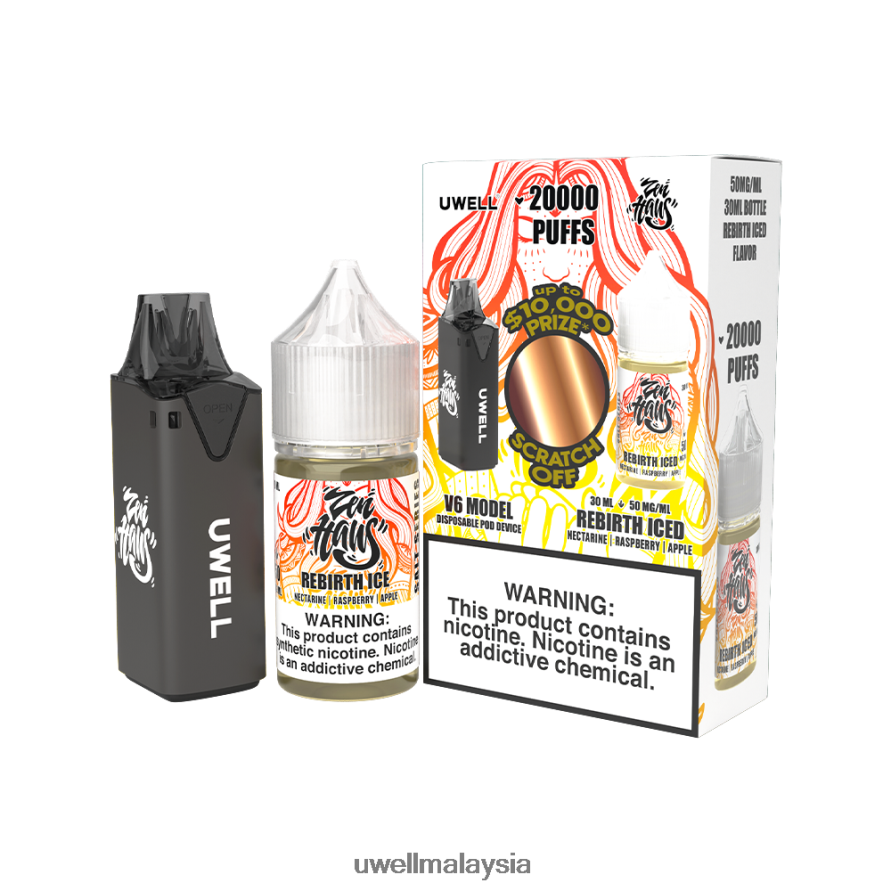 UWELL Online Shop - X6BB62220 UWELL V6 alat pakai buang + jus daddy's vapor 30ml - collab bundle clr: kuning/flv: kegilaan tembikai 50mg