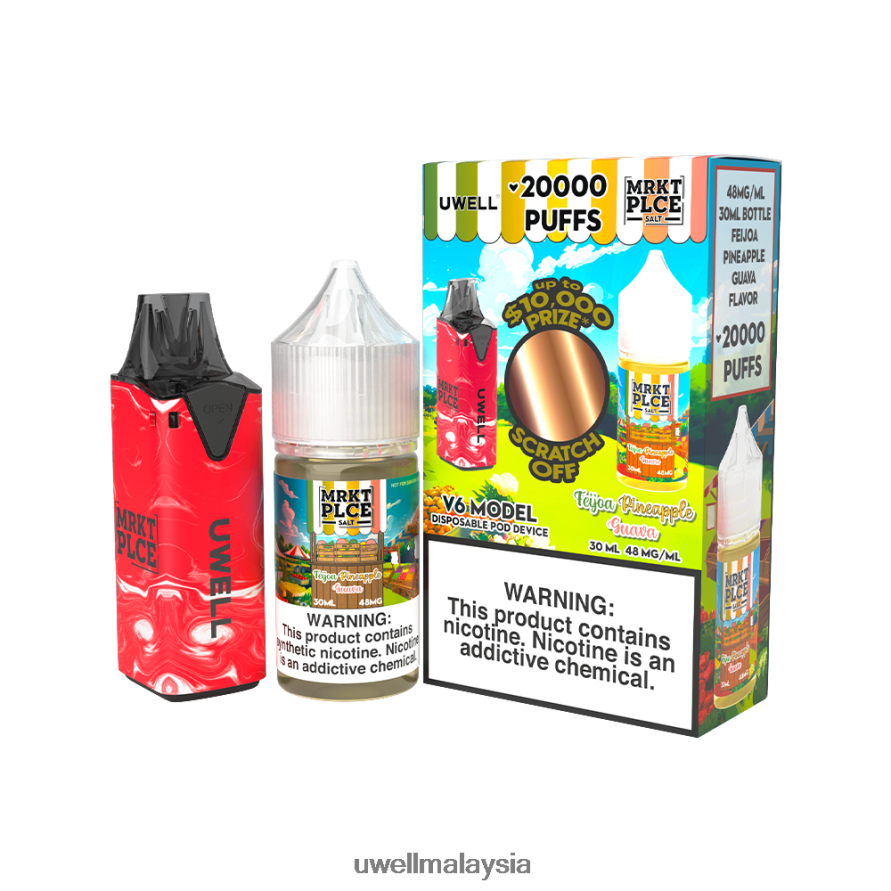UWELL Online Shop - X6BB62220 UWELL V6 alat pakai buang + jus daddy's vapor 30ml - collab bundle clr: kuning/flv: kegilaan tembikai 50mg