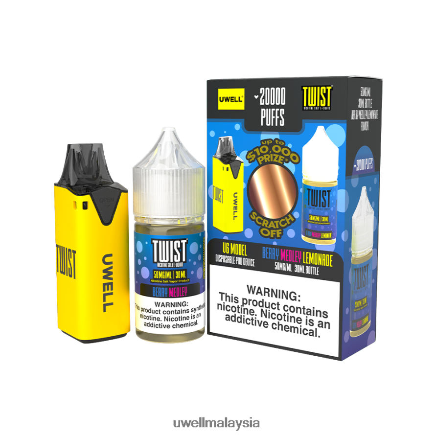 UWELL Review - X6BB62216 UWELL V6 alat pakai buang + jus daddy's vapor 30ml - collab bundle clr: kuning/flv: berry medley lemonade 50mg