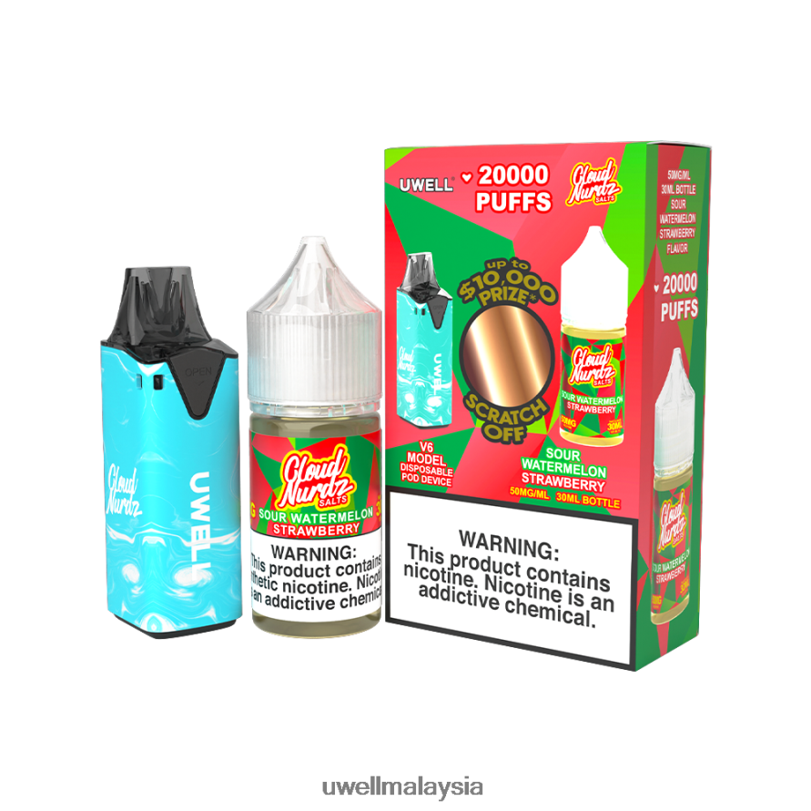UWELL Store - X6BB62204 UWELL V6 alat pakai buang + jus daddy's vapor 30ml - collab bundle clr: biru/flv: strawberry tembikai masam 50mg