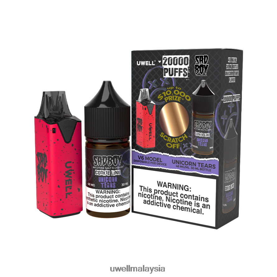 UWELL Store - X6BB62214 UWELL V6 alat pakai buang + jus daddy's vapor 30ml - collab bundle clr: merah/flv: air mata unicorn 48mg