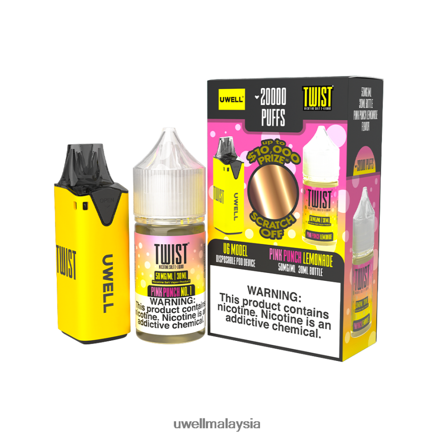 UWELL Vape For Sale - X6BB62219 UWELL V6 alat pakai buang + jus daddy's vapor 30ml - collab bundle clr: kuning/flv: limau penumbuk merah jambu 50mg